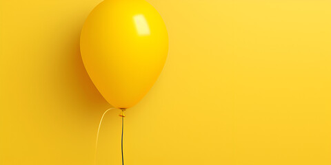 A yellow color ballon with thread and yellow color wall on background Sunshine in the Air Yellow Balloon Against a Yellow Wall Ai Generative