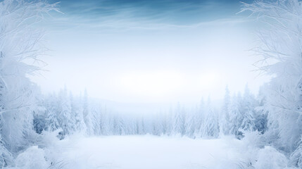 Fototapeta na wymiar winter frame background, snow, snowflake, winter-themed blue and white background, web banner design, copy space, AI generative