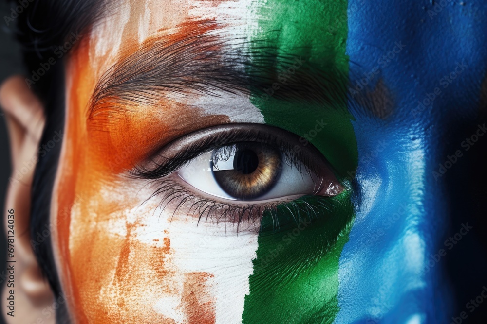 Poster a close up of a person with a painted face. this image can be used for various purposes.