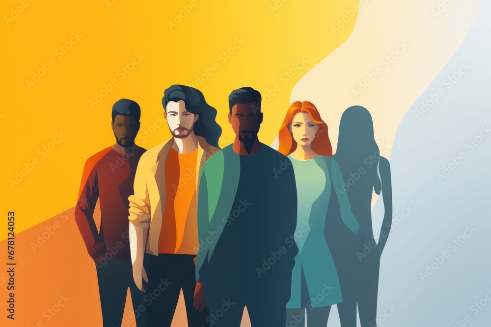 Poster a picture showing a group of people standing next to each other. this versatile image can be used to