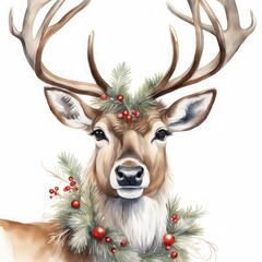 Obraz premium Winter Elegance: Chic Christmas Reindeer Watercolor