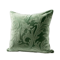 Single Sage Green Chenille Pillow Isolated on Transparent or White Background, PNG