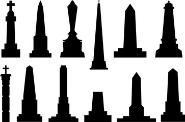 Collage of different obelisks illustration isolated on white