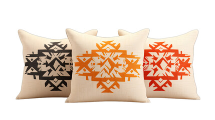 Southwestern Print Pillows: A Set in Focus Isolated on Transparent or White Background, PNG