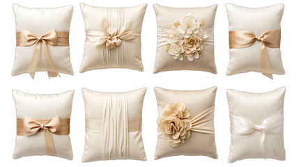 Set of Ivory and Beige Pillows Isolated on Transparent or White Background, PNG