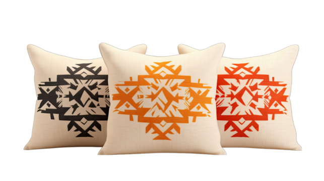 Southwestern Print Pillows: A Set in Focus Isolated on Transparent or White Background, PNG