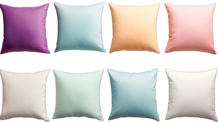 Pastel-Colored Pillows Collection Isolated on Transparent or White Background, PNG