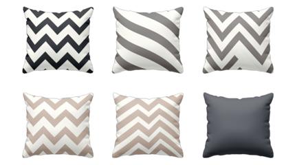 Set of Geometric Pattern Pillows Isolated on Transparent or White Background, PNG