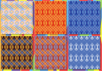 Colorful line lots dense mesh Set of seamless pattern. Vector collection.