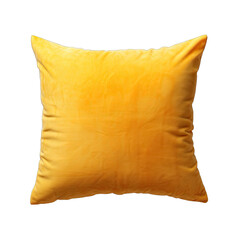 Single Yellow Square Pillow Isolated on Transparent or White Background, PNG