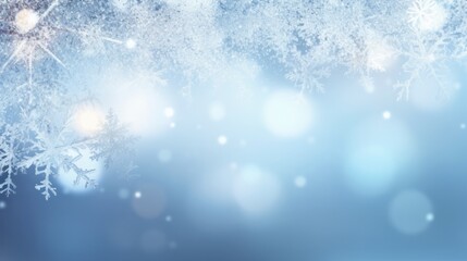 Snowflakes Falling, Bokeh Background, White Snow on Blue Background, Christmas Theme, Christmas Background, Copy Space, Christmas Ornaments