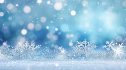 Obraz na płótnie Canvas Snowflakes Falling, Bokeh Background, White Snow on Blue Background, Christmas Theme, Christmas Background, Copy Space, Christmas Ornaments