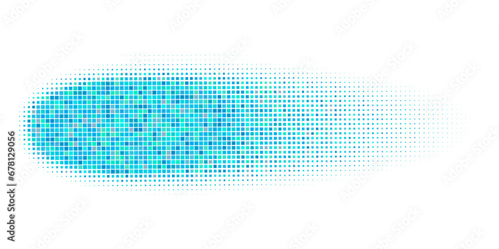 Poster abstract blue oval with motion blur and mosaic pixel texture. image of a fast-flying comet, meteor o