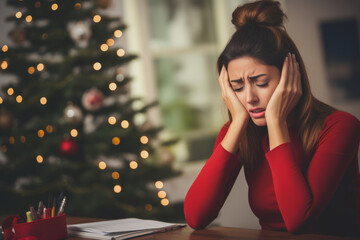 A person worried and stressed about Christmas time - obrazy, fototapety, plakaty