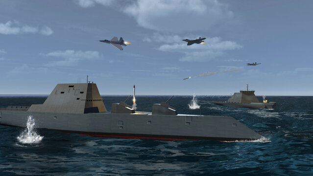 Naval battle between battleships and planes