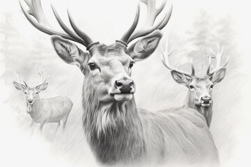 Deer portrait in pencil sketch
