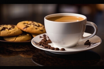 Coffee with milk in a cup with cookies