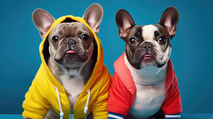 Pet friends in colorful outfits,  their laughter infectious and heartwarming