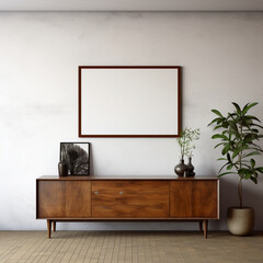 Mock up poster frame in living room interior, 3d render,Generative AI
