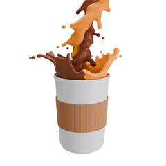 chocolate and caramel splashed, take away drink 3d illustration