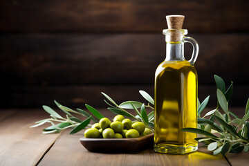 Mediterranean Elegance: Extra Virgin Olive Oil with Olives, AI generated