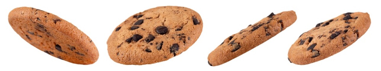 Set of cookies with chocolate drops isolated on a transparent background.