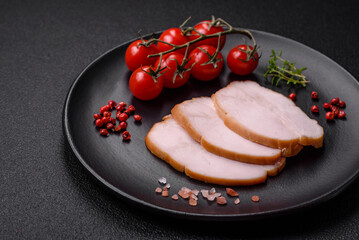Delicious smoked pork or chicken meat with salt, spices and herbs