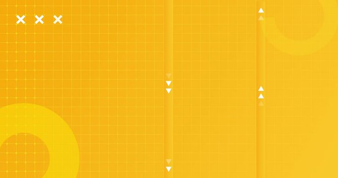 4k bright yellow orange animated background. Geometric shapes arrows dots morphic. Minimal funny style. Square line notebook pattern. Back to school blank animation. Seamless loop banner. Arrows way