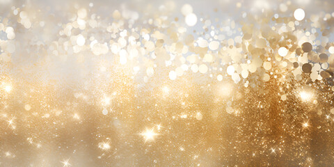 Golden Christmas background with sparkling and twinkling bokeh glitter vintage lights background. silver and gold AI Generative 
 
 