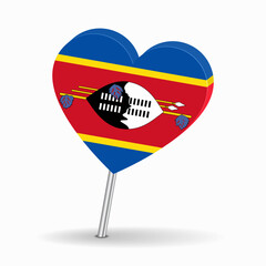 Eswatini flag heart-shaped map pointer layout. Vector illustration.