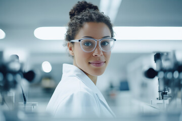 Science, study and black woman with test tube in laboratory, medical engineer and results. Biotechnology, pharmaceutical and research, scientist or lab technician.