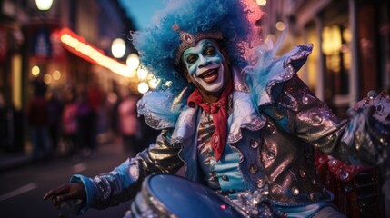 Portrait of Mardi Gras street performer - obrazy, fototapety, plakaty