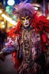 Portrait of Mardi Gras street performer	