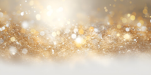 A Mesmerizing Golden Christmas Background with Shimmering Dust Particles and Glittering Lights AI Generative 
