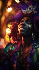 Fototapeta na wymiar Portrait of Mardi Gras street performer