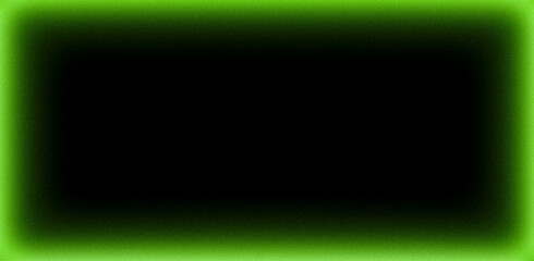 Bright neon green frame. Dark abstract unique blurred grainy background for website banner. Desktop design. A large, wide template, pattern. Color gradient, ombre, blur. Defocused, colorful