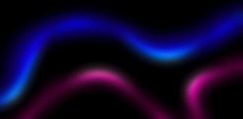 Abstract neon waves. Dark mysterious blue pink grainy background for website banner. Desktop design. A large, wide template, pattern. Color gradient, ombre, blur. Colorful, rainbow, mix, bright