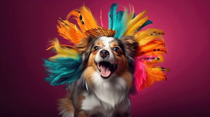 Fototapeta na wymiar A joyful dog wearing a vibrant outfit, its tail wagging in pure happiness