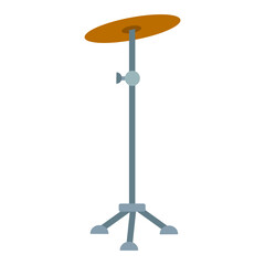 Hi-hat percussion musical instrument. Flat Cartoon Vector illustration Isolated on white background. Drum kit element with cymbal on metal stand. Rock, pop and jazz music instrument.