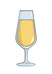 Glass filled with champagne. Cartoon. Vector illustration