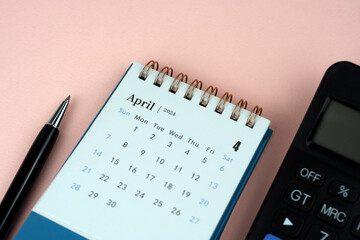 April 2024 Desk Calendar Flat Lay - obrazy, fototapety, plakaty