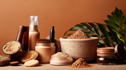 Fototapeta na wymiar Zero waste natural cosmetics products on brown background