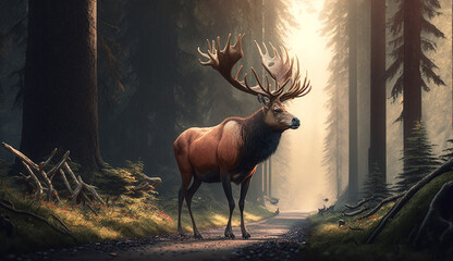 Elk animal horn jungle pictures AI Generated Photo