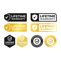 Obraz premium Golden banner lifetime warranty. Lifetime Warranty label, sticker, seal, badge, icon, logo, signflat vector illustration