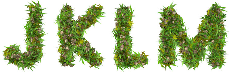 weed and buds font letters 3d render j k l m