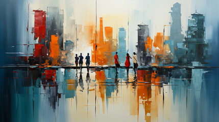 watercolor painting of the abstract city - obrazy, fototapety, plakaty