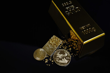 Gold bars gold coins for money assets