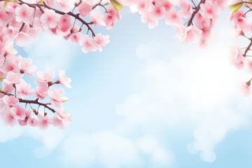 Spring branches of cherry blossoms against the sky