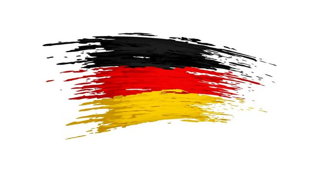 German flag animation. Brush painted germany flag on a white background. Brush strokes. Germany state patriotic national banner template, place for text. Animated design element, seamless loop