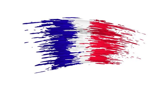France flag animation. Brush painted french flag on a white background. Brush strokes. Template state patriotic national banner of france, place for text. Animated design element, seamless loop